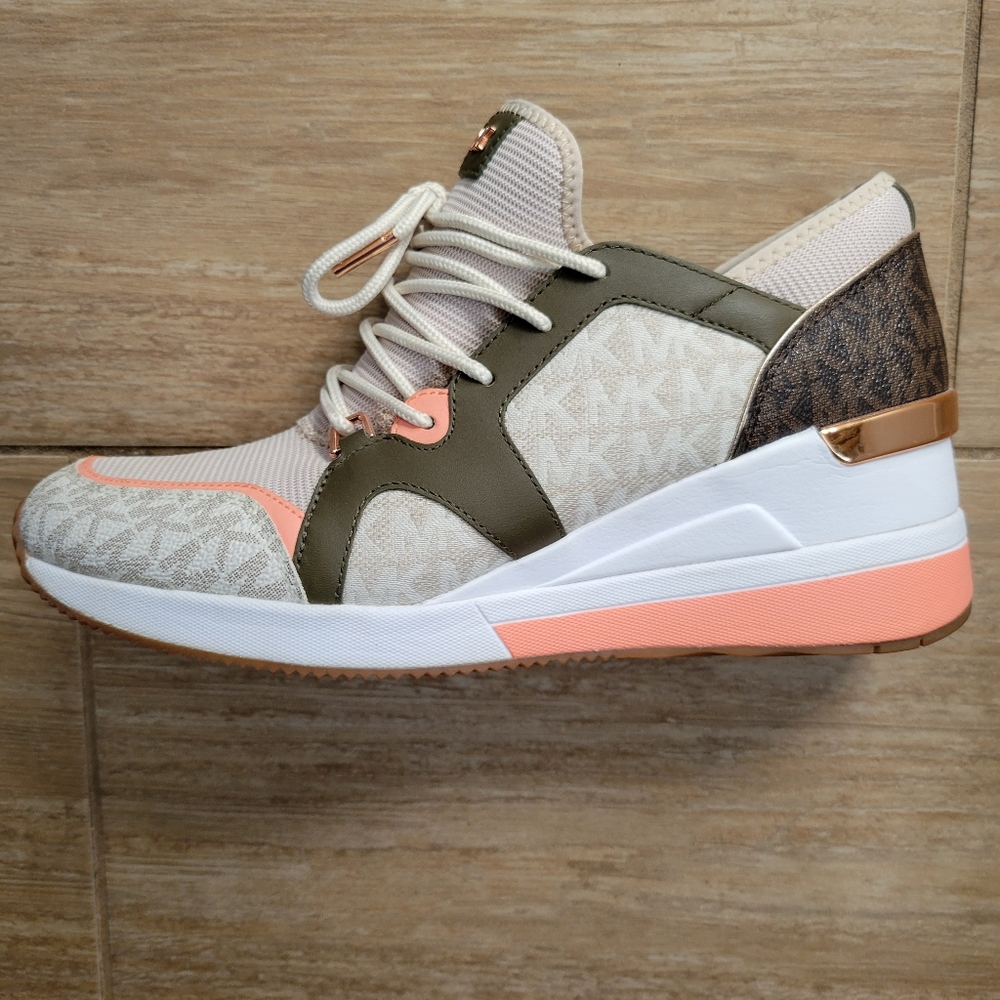 New Michael Kors Georgie Trainer Wedge Sneakers, Size 10 Cream Multicolor